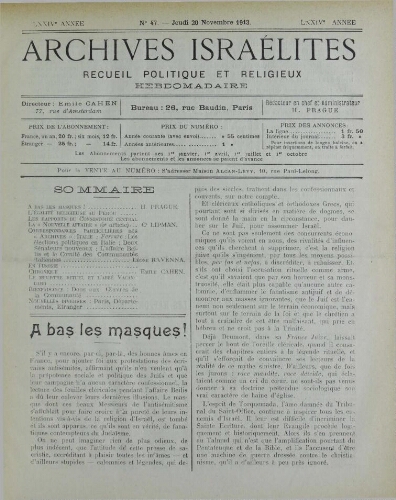 Archives israélites de France. Vol.74 N°47 (20 nov. 1913)